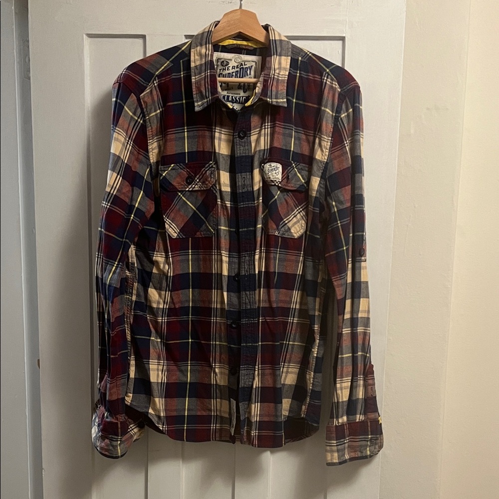Superdry Men's Plaid Casual Button Down Shirt - Red, Blue, Cream